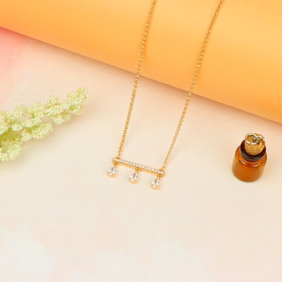 "Elegant Rose Gold Necklace with Three Dangling Teardrop Charms, XPNL1878 - Picture 11 of 13